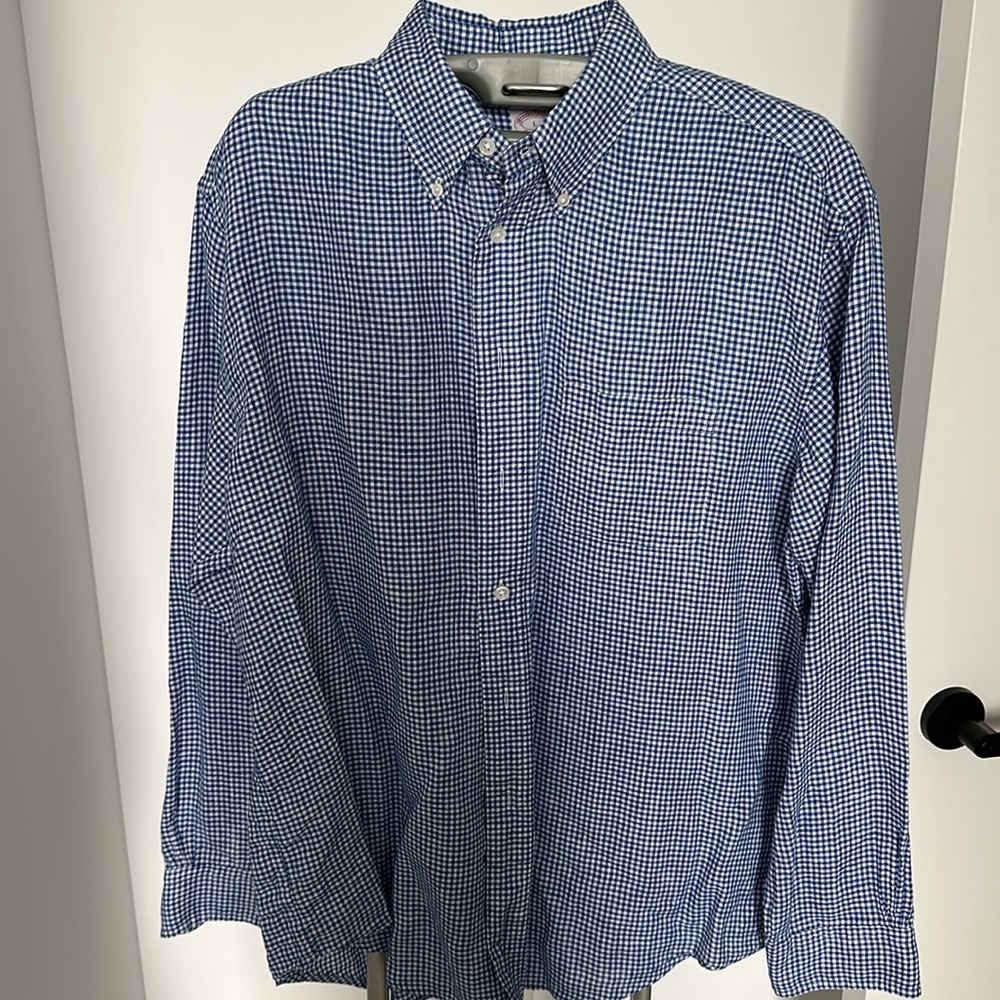 Brooks Brothers blue and white check Madison style button up shirt